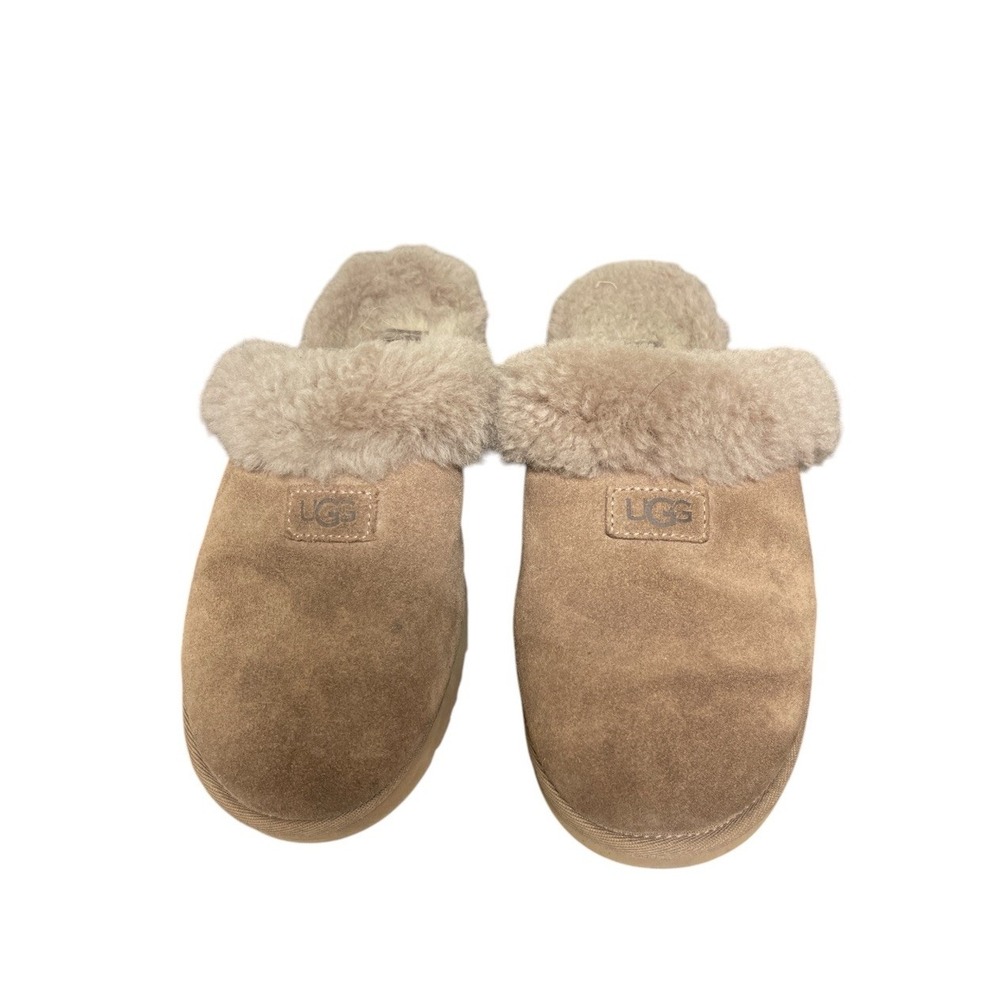 UGG Slippers Womens 7 Coquette Chestnut Suede Sheepskin Fur Lined EUC